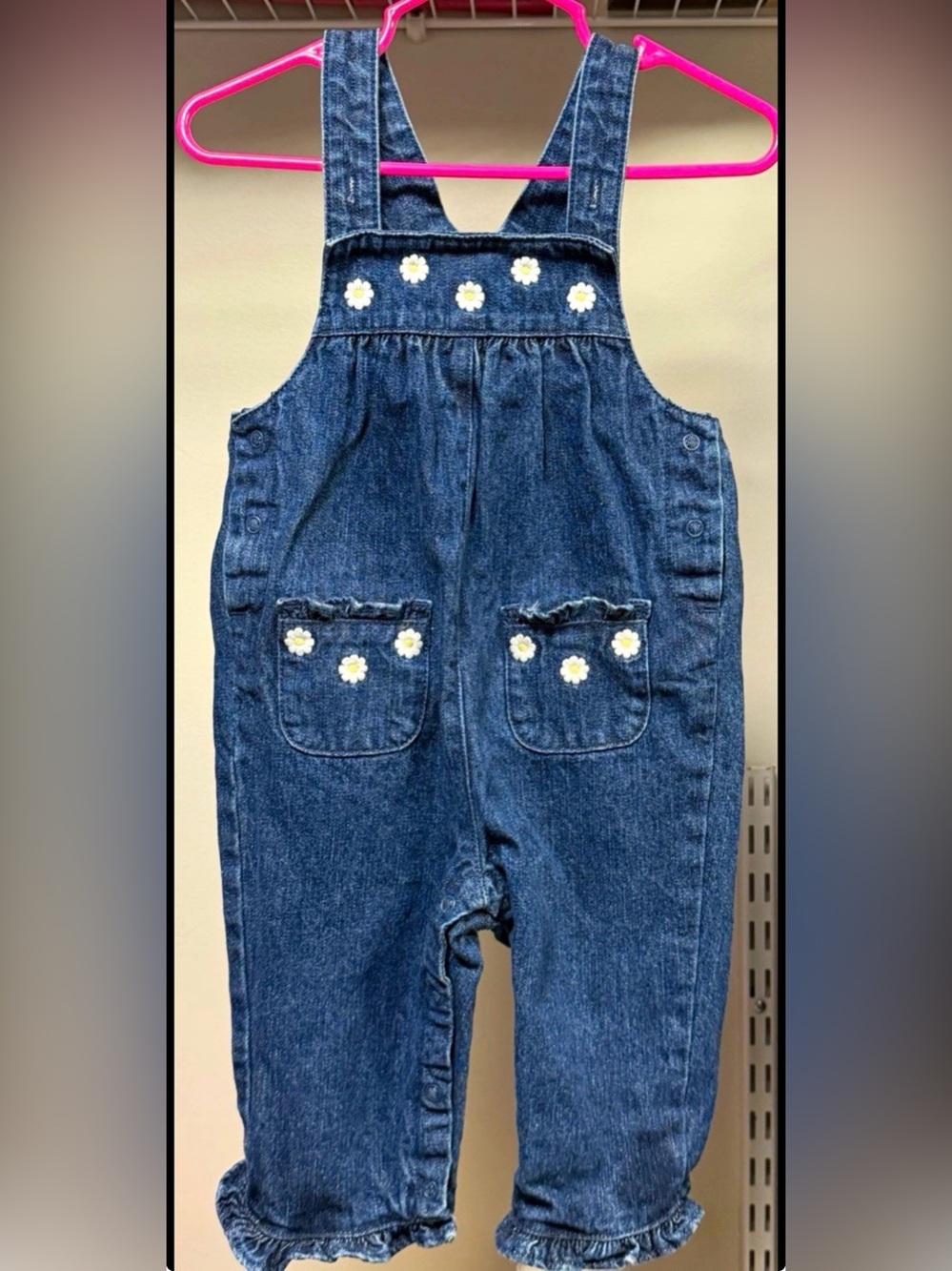Vintage 2002 Gymboree Daisy The Cow Denim Overalls 6-9M Daisy Appliques